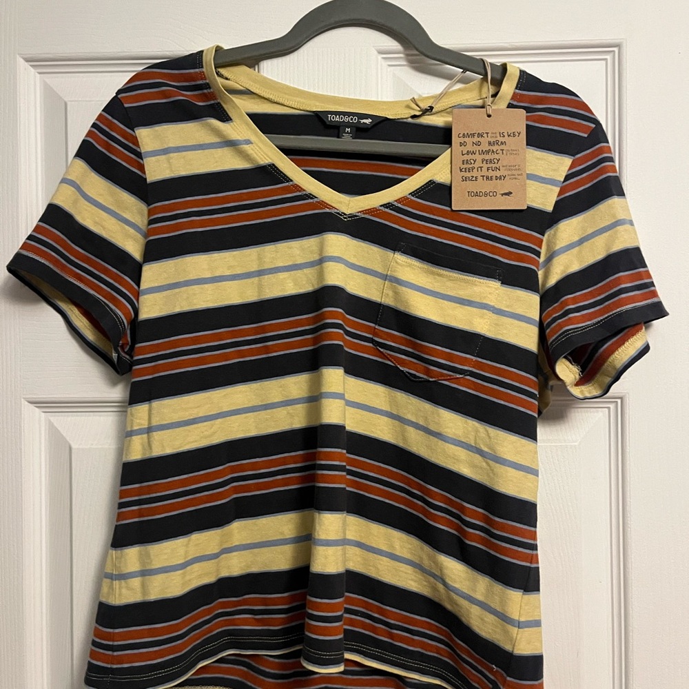 Toad&Co Women's Striped V-Neck Tee - Yellow, Black, Red